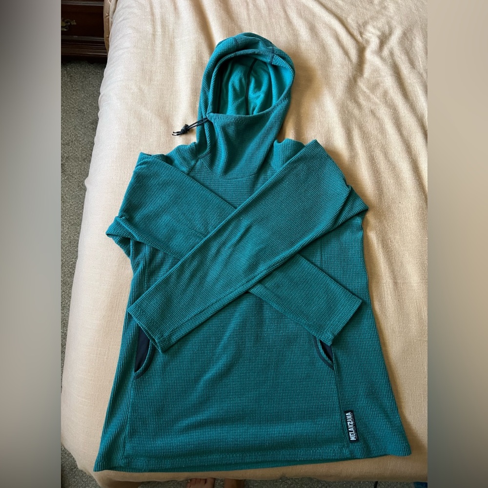 Melanzana Teal Hooded Waffle Knit Pullover